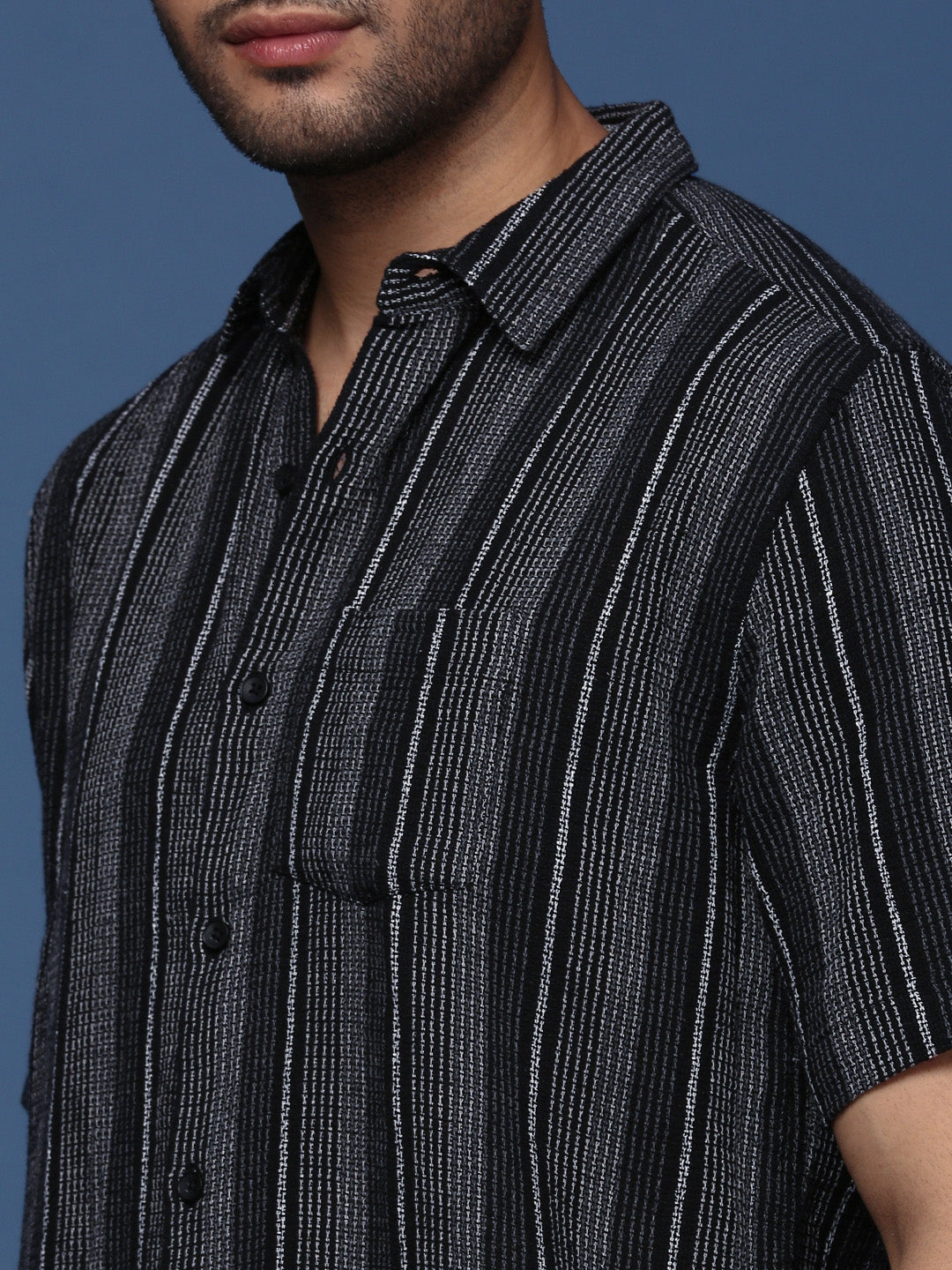 Men Striped Black Slim Fit Shirt