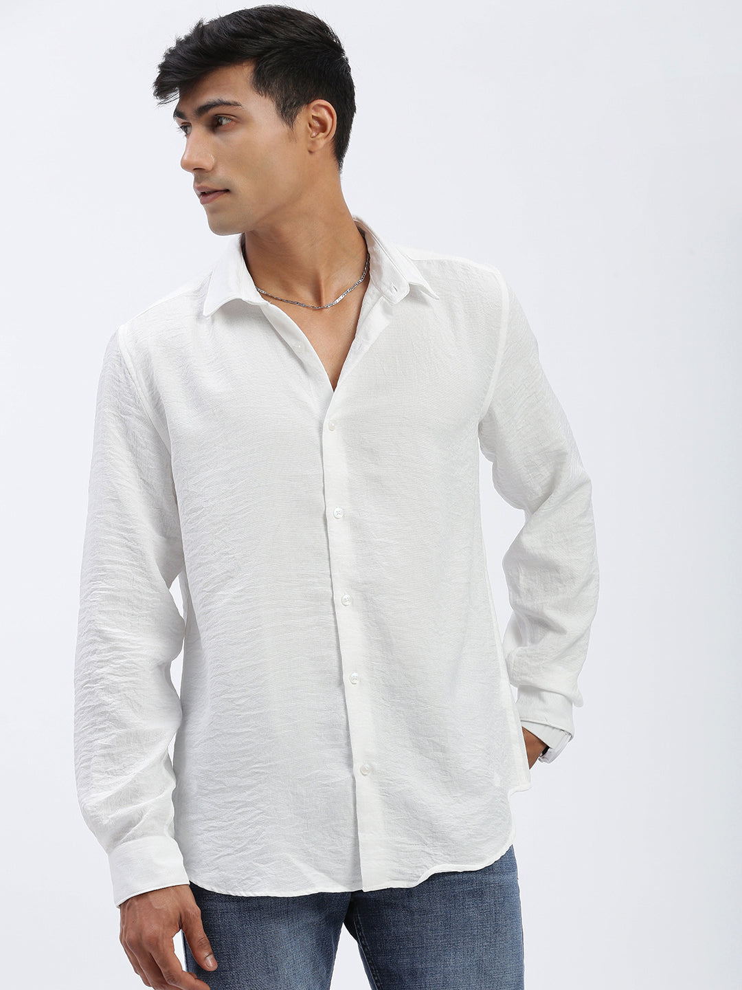 Men Solid White Slim Fit Shirt