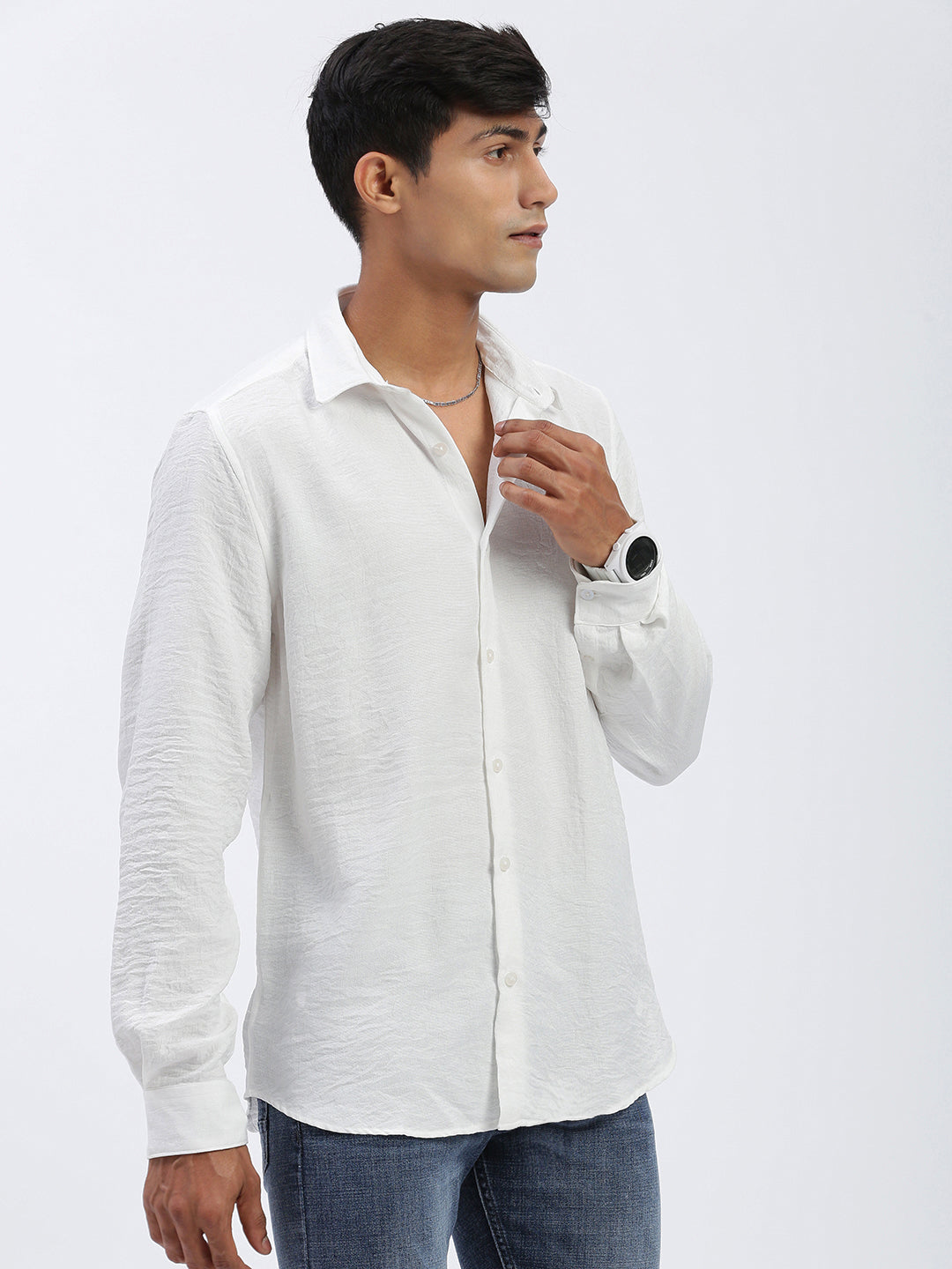 Men Solid White Slim Fit Shirt