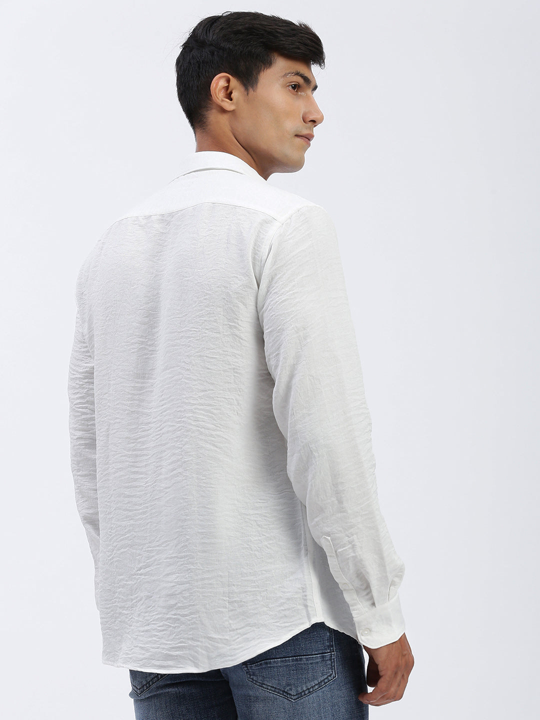 Men Solid White Slim Fit Shirt