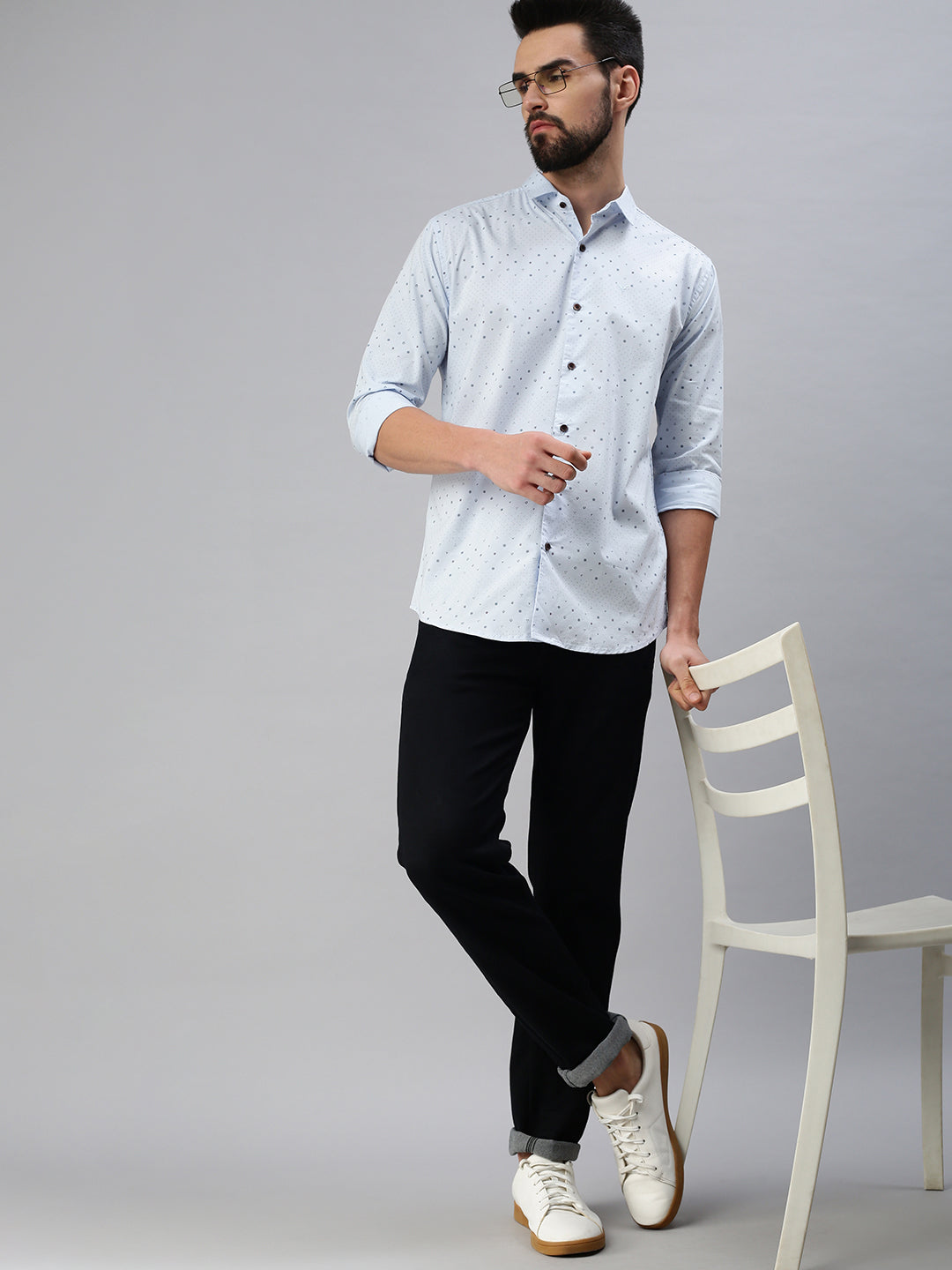 Men Spread Collar Printed Blue Shirt