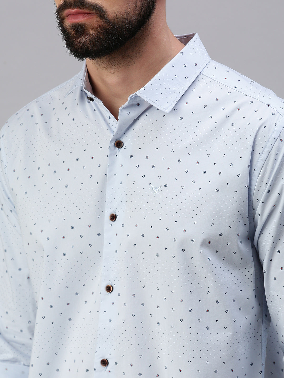 Men Spread Collar Printed Blue Shirt