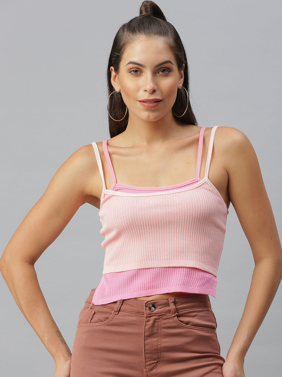 Women Shoulder Straps Solid Peach Bralette Top