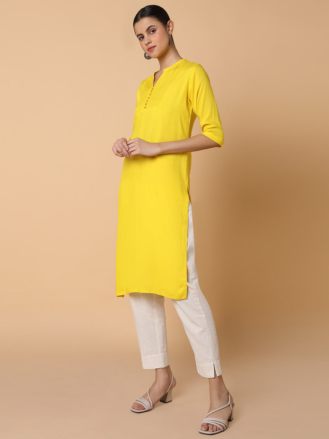 Women Straight Yellow Solid Kurta