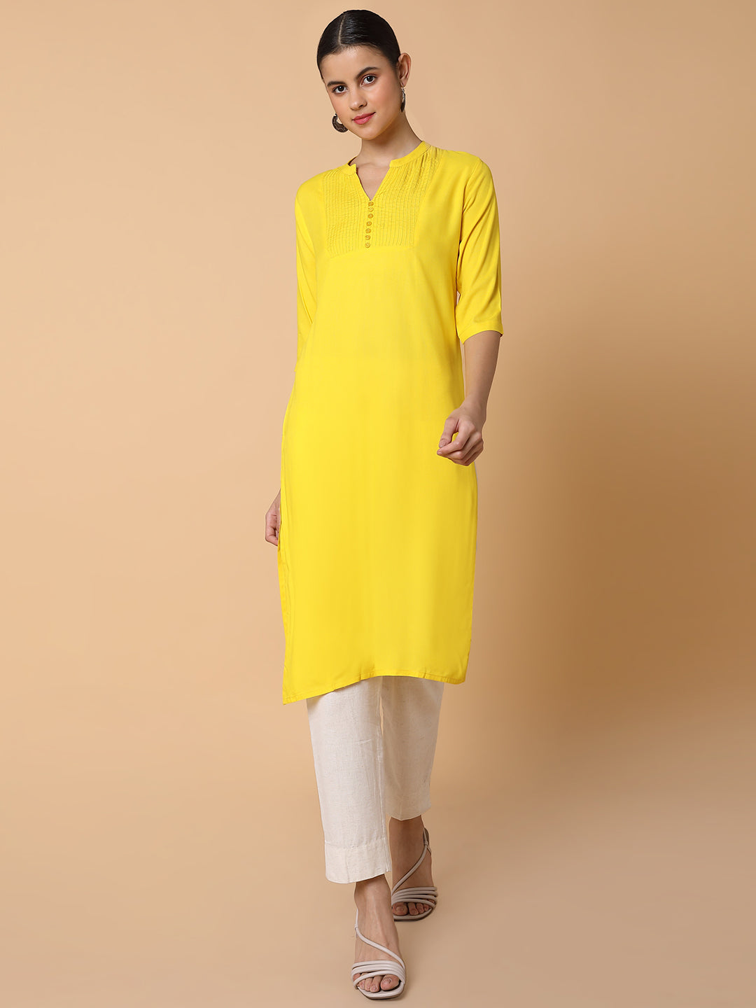 Women Straight Yellow Solid Kurta