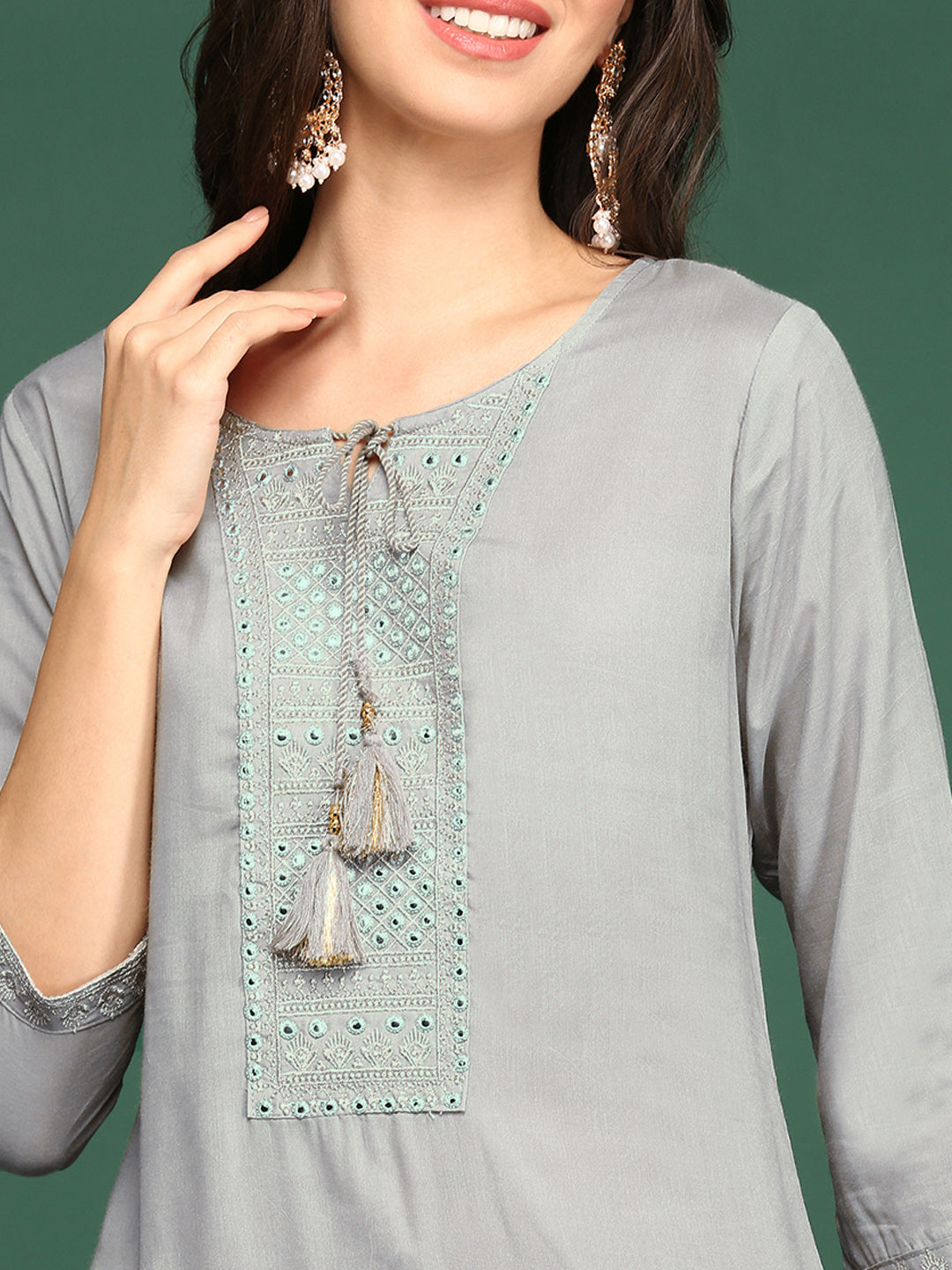 Women Printed Grey Straight Kurta