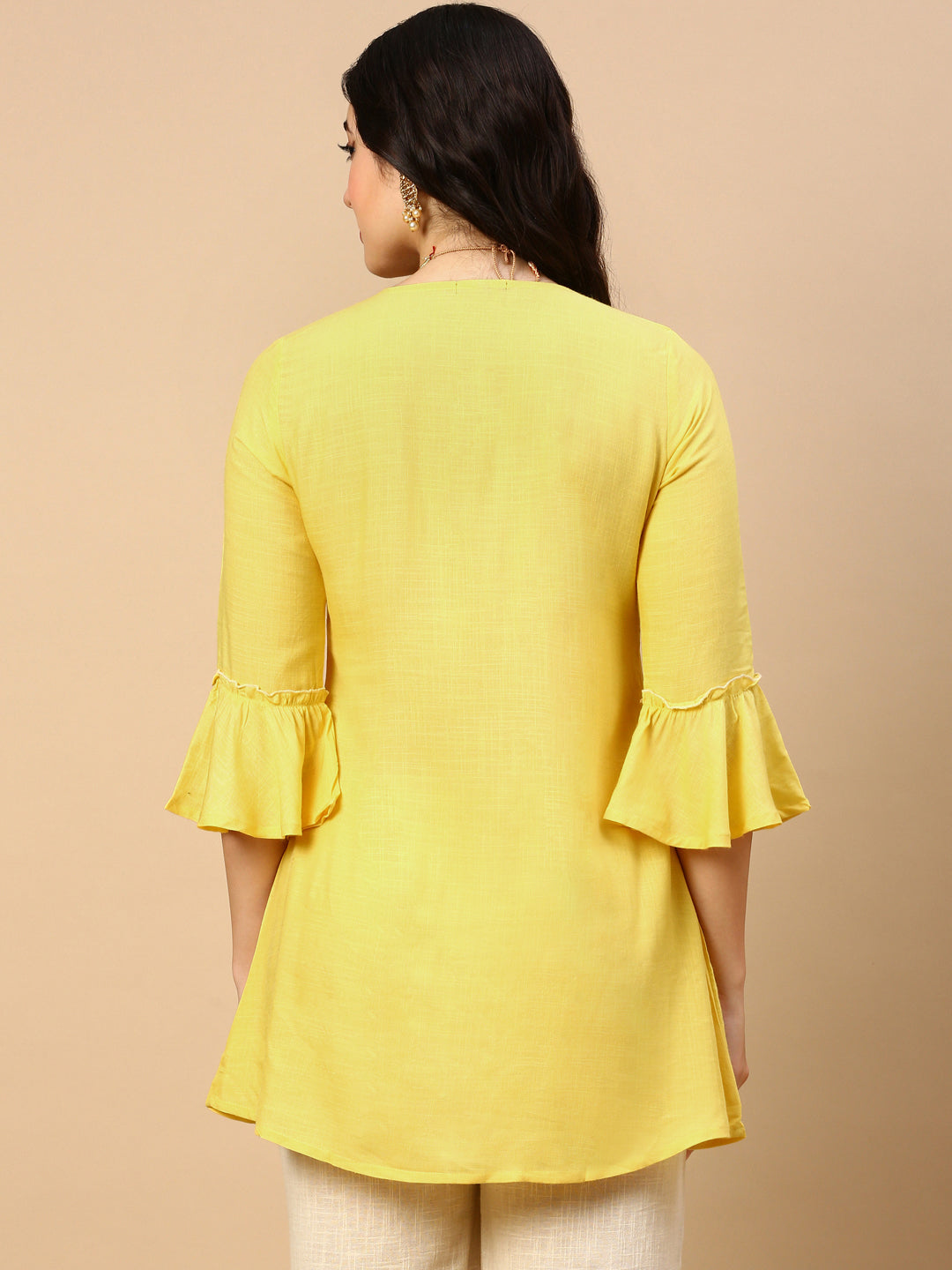 Women Solid Yellow A Line Kurti