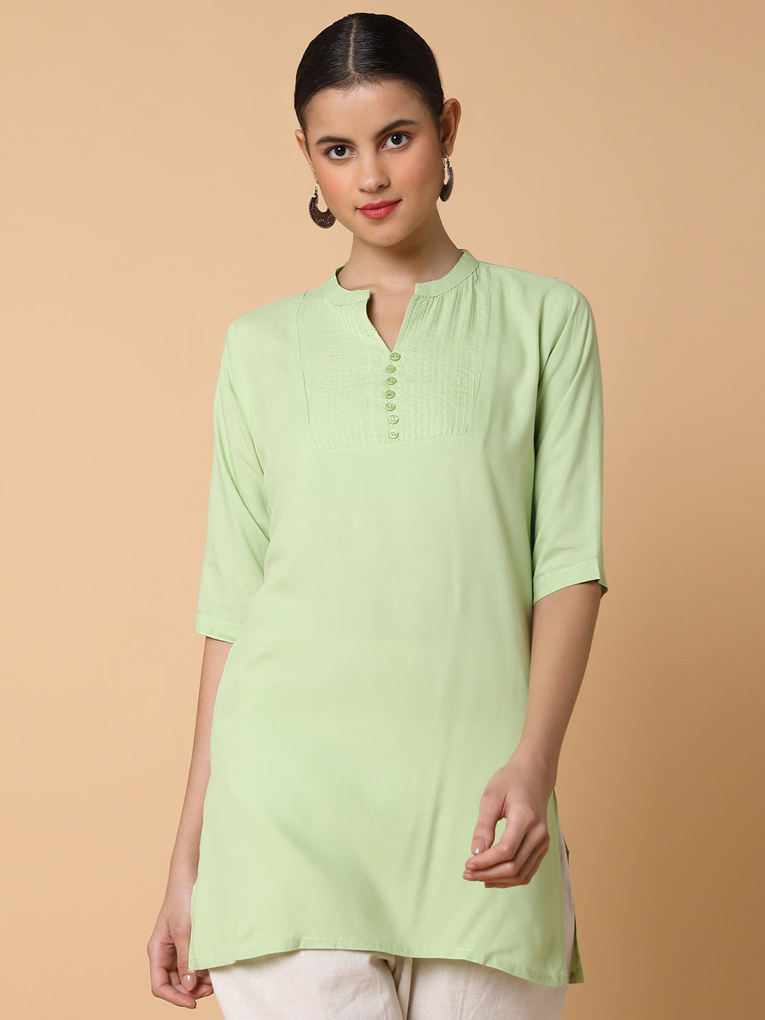 Women Solid Sea Green Straight Kurti