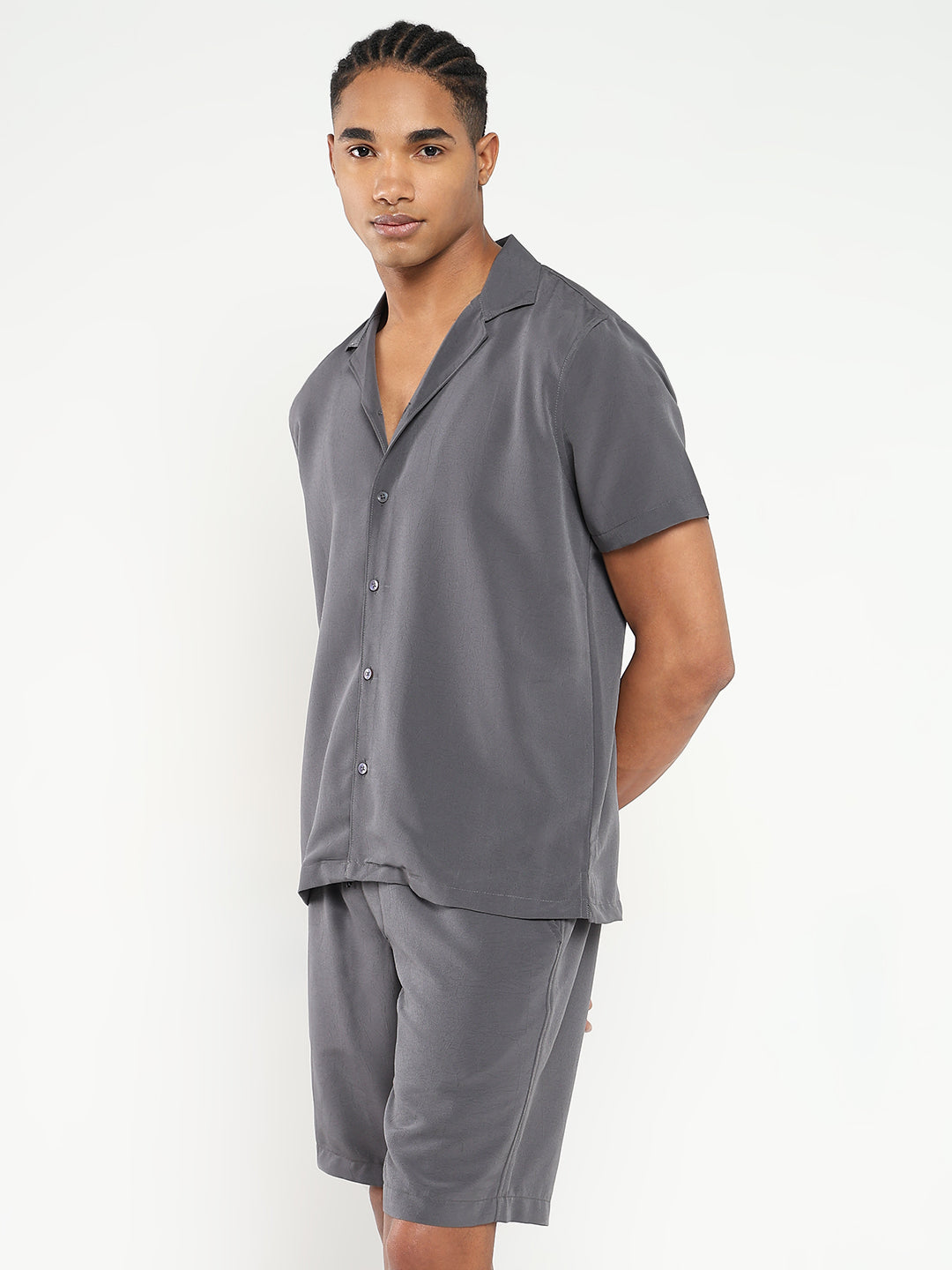 Men Grey Solid Co Ords Set