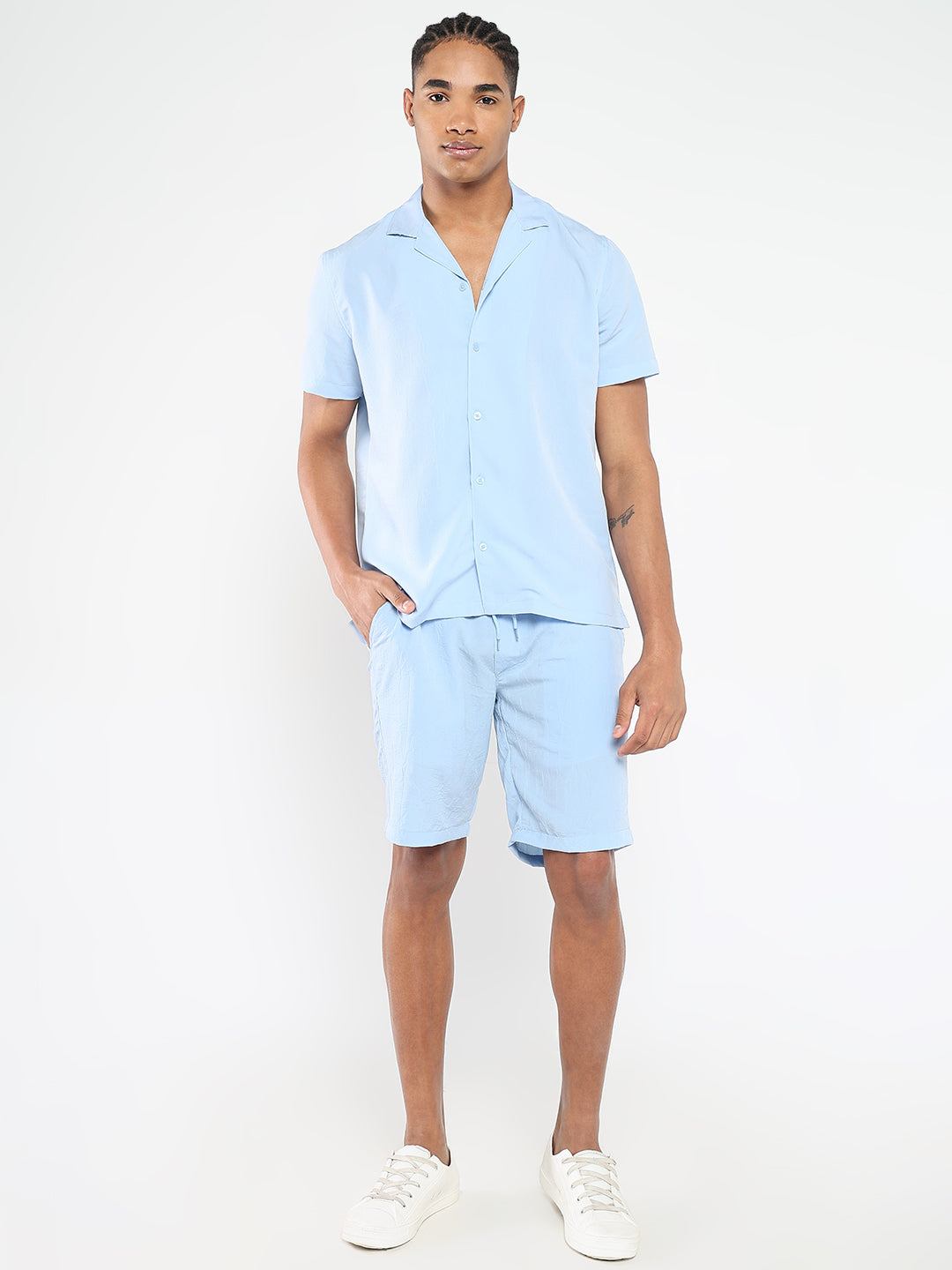 Men Blue Solid Co Ords Set