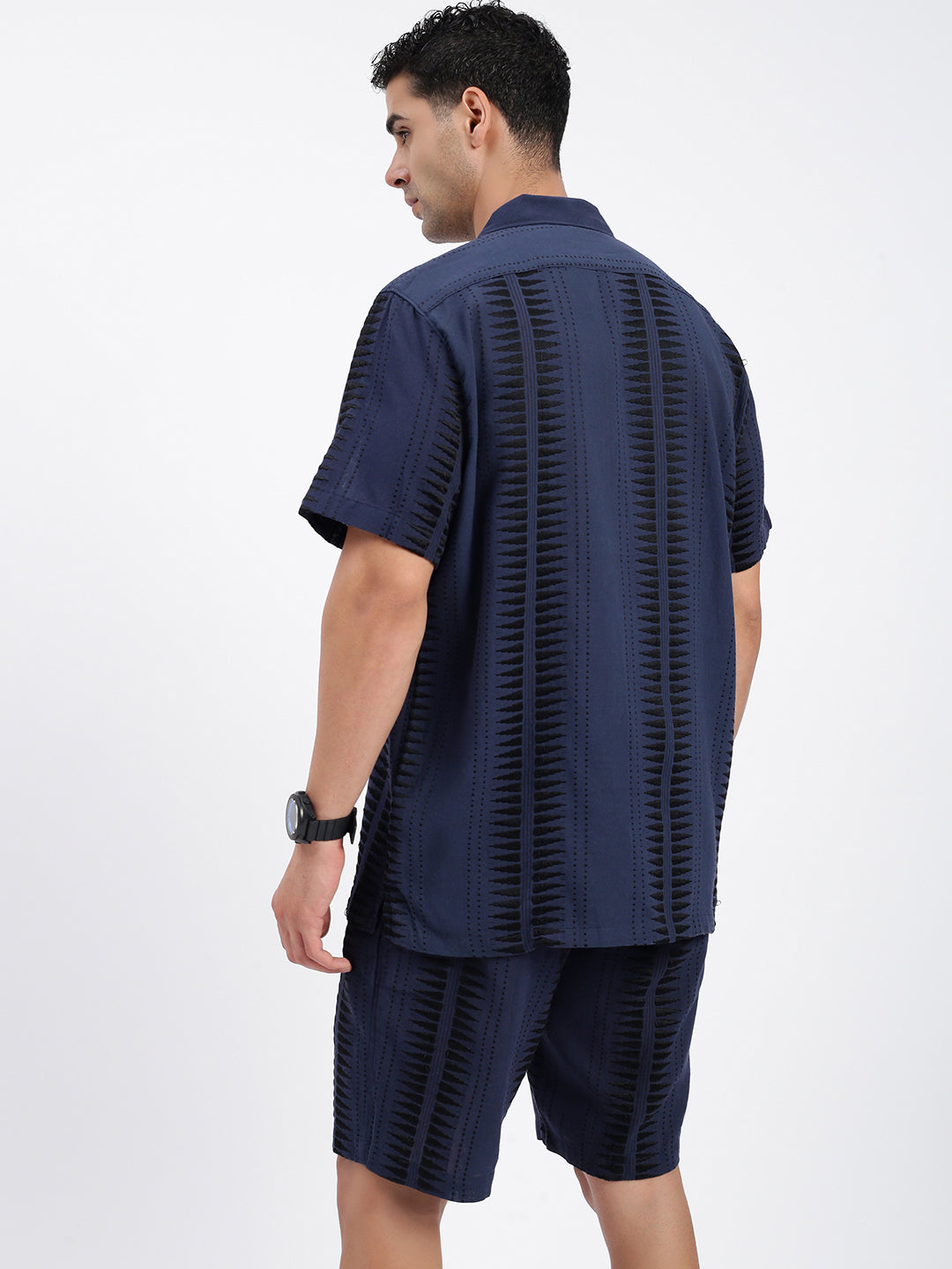 Men Geometric Navy Blue Co Ords Set