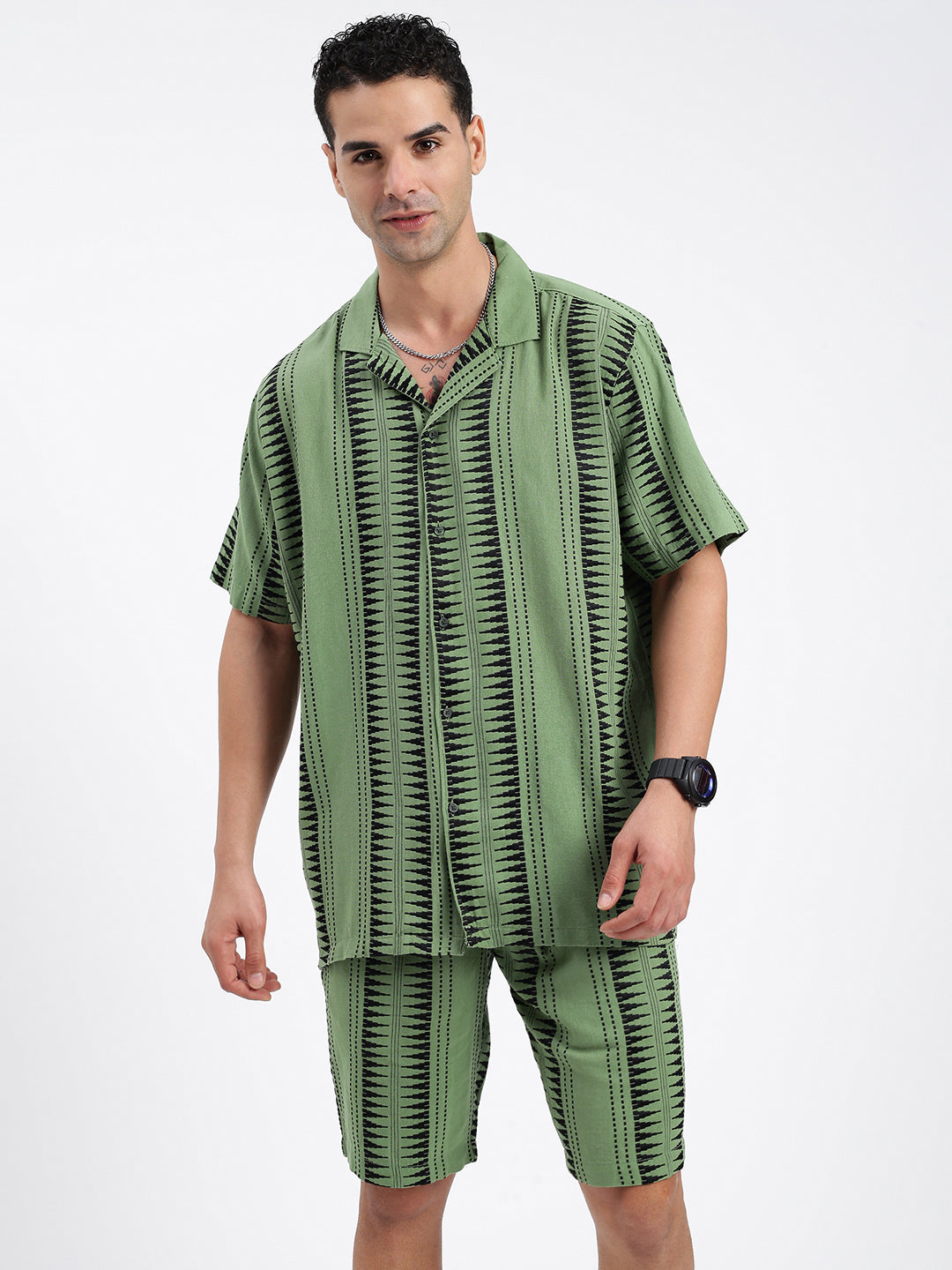 Men Geometric Green Co Ords Set