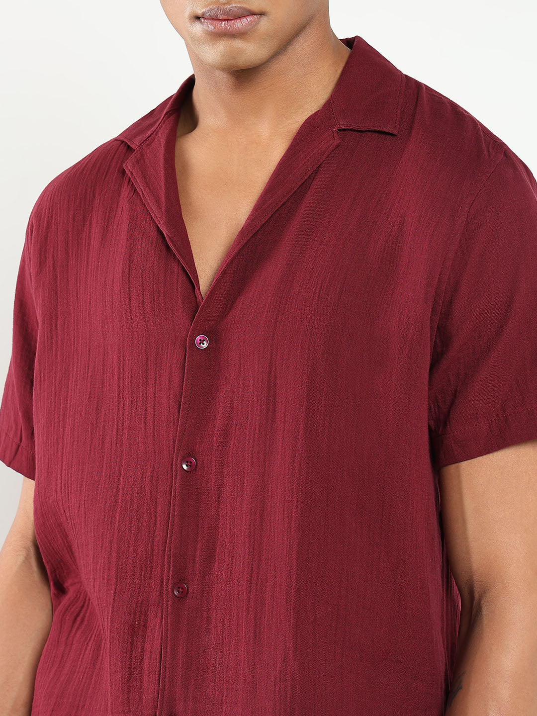 Men Maroon Solid Co Ords Set