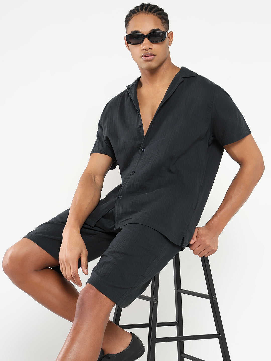 Men Charcoal Solid Co Ords Set