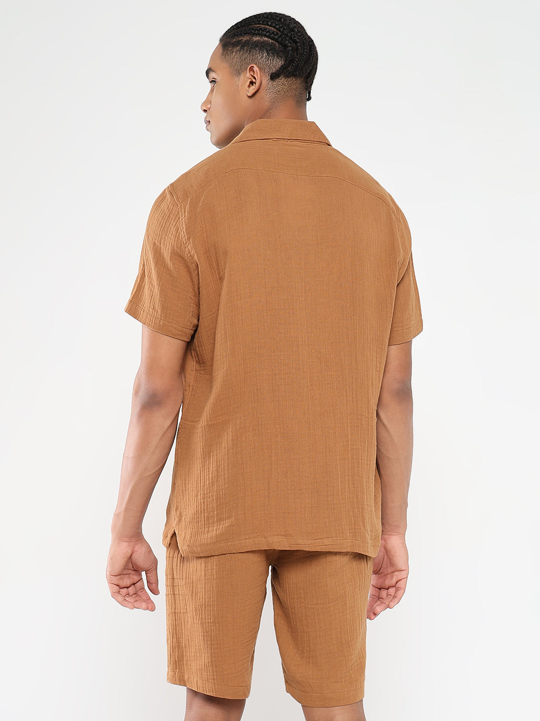 Men Brown Solid Co Ords Set