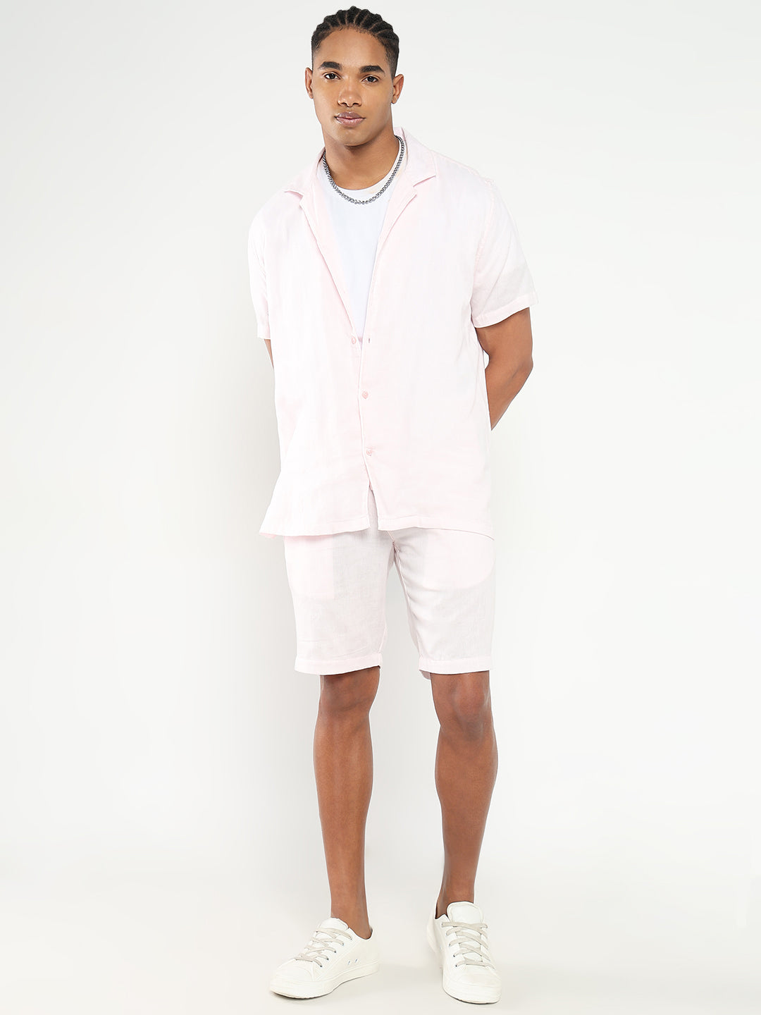 Men Pink Solid Co Ords Set