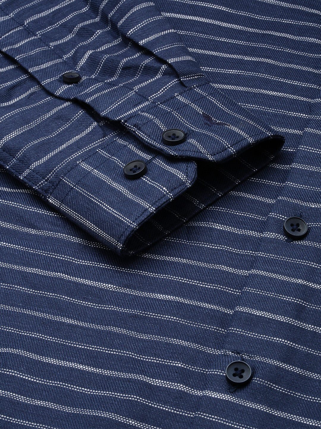 Men Spread Collar Striped Navy Blue Shirt