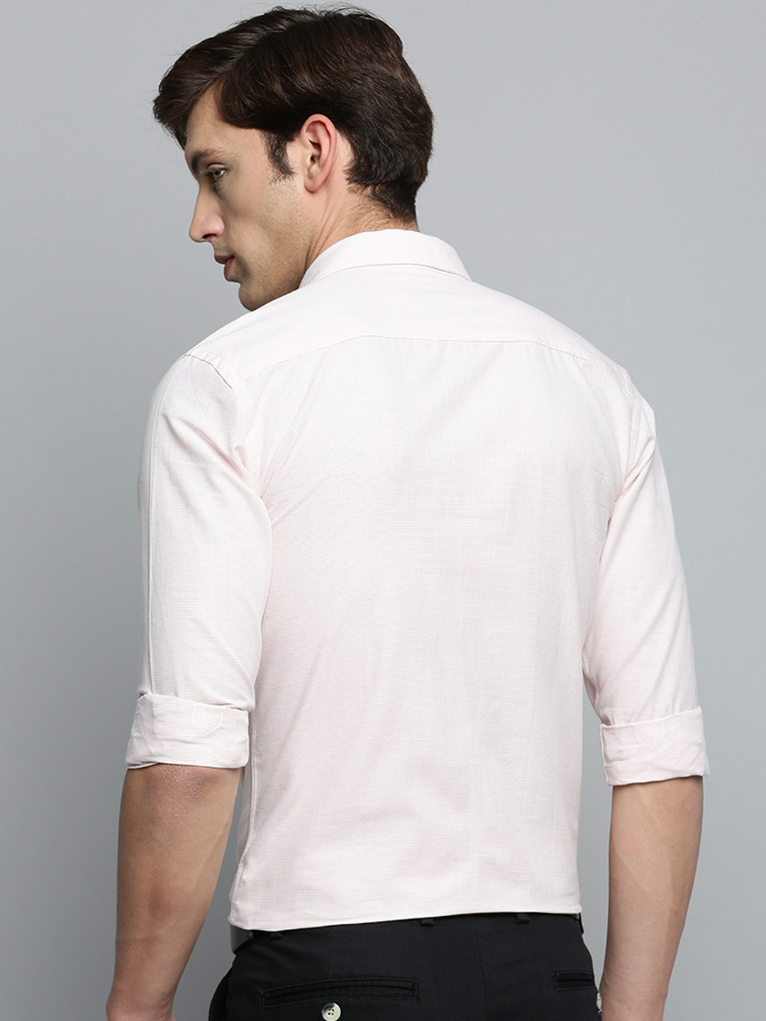 Men Spread Collar Striped Peach Shirt
