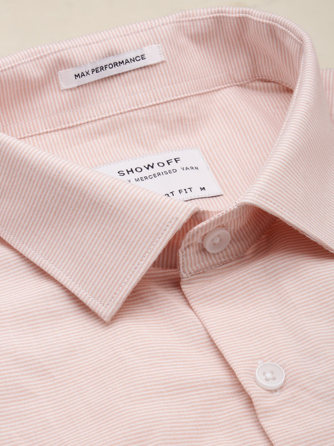 Men Spread Collar Striped Peach Shirt