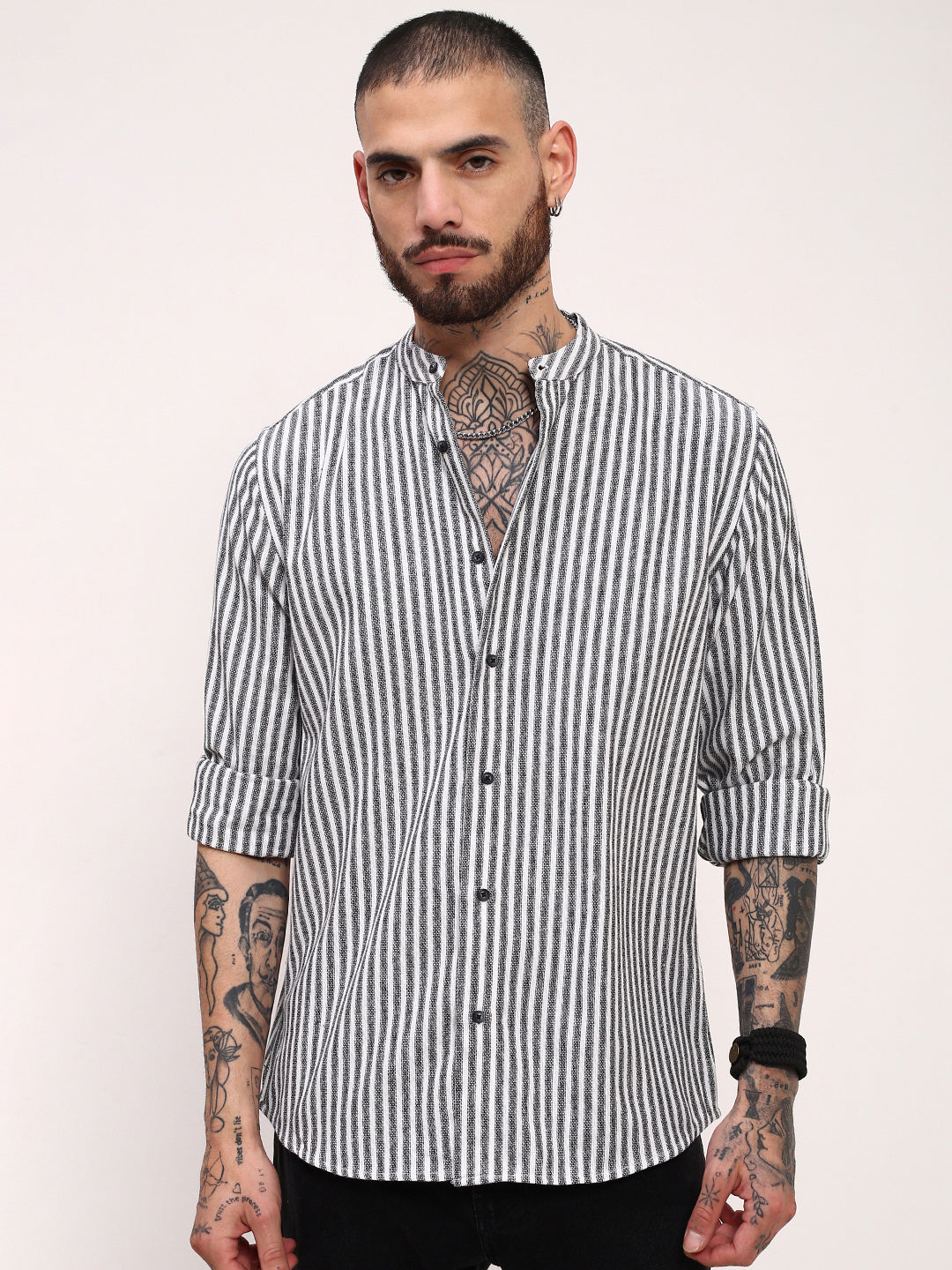 Men Black Striped Slim Fit Shirt