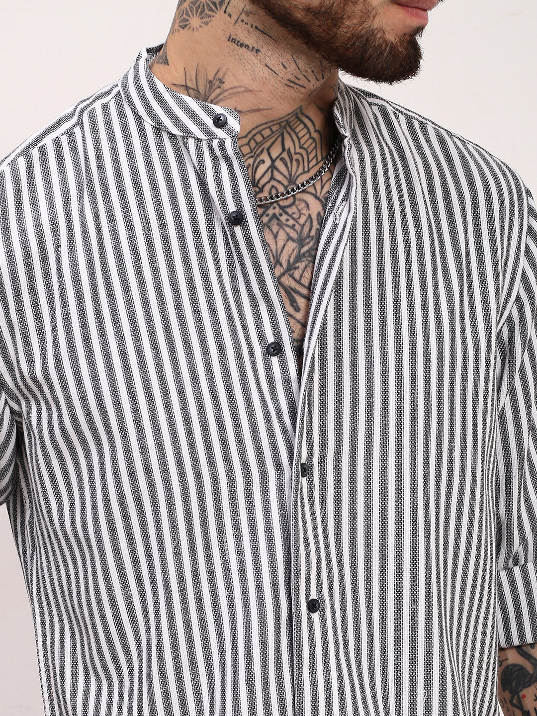 Men Black Striped Slim Fit Shirt