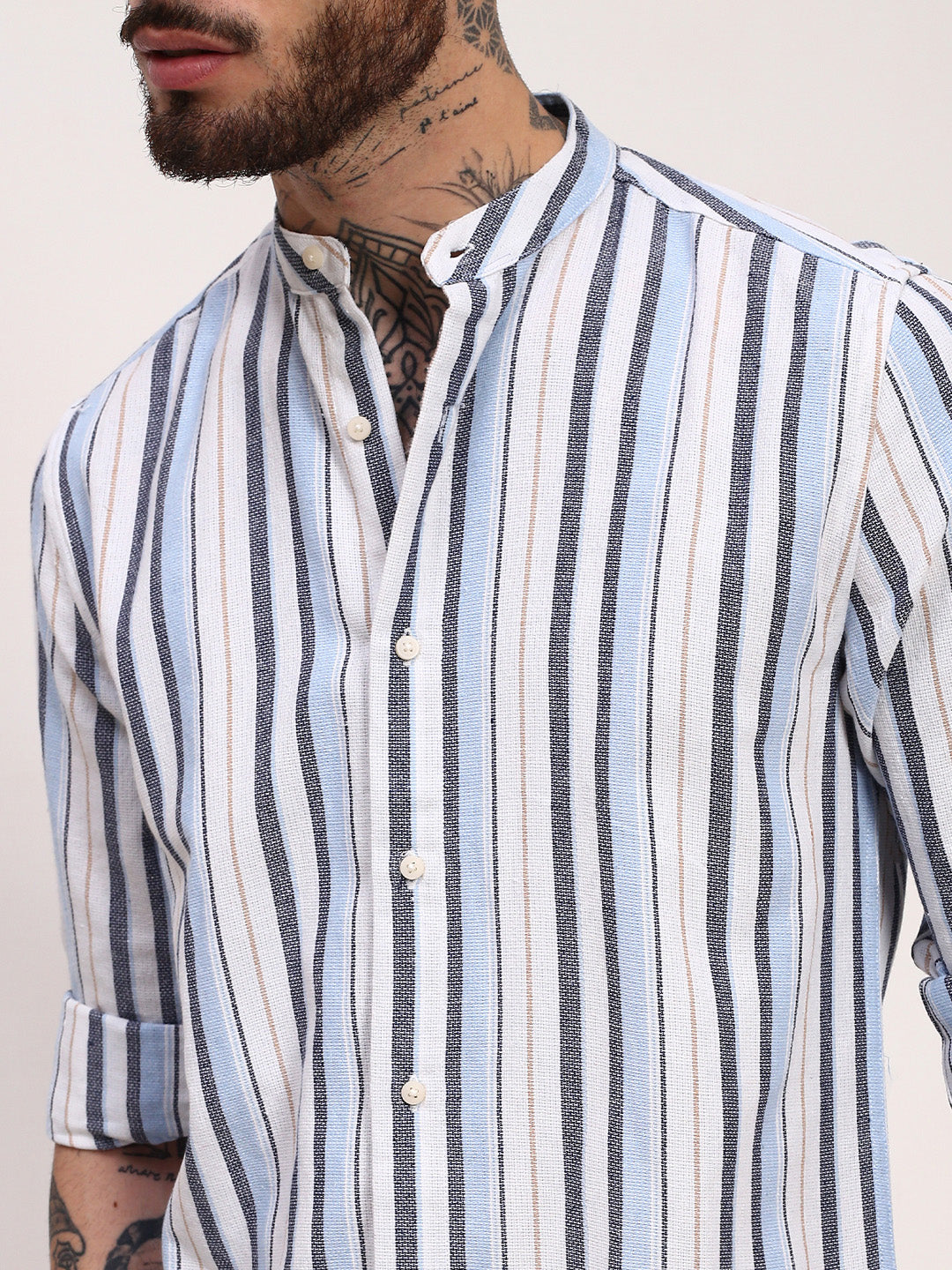 Men Blue Striped Slim Fit Shirt