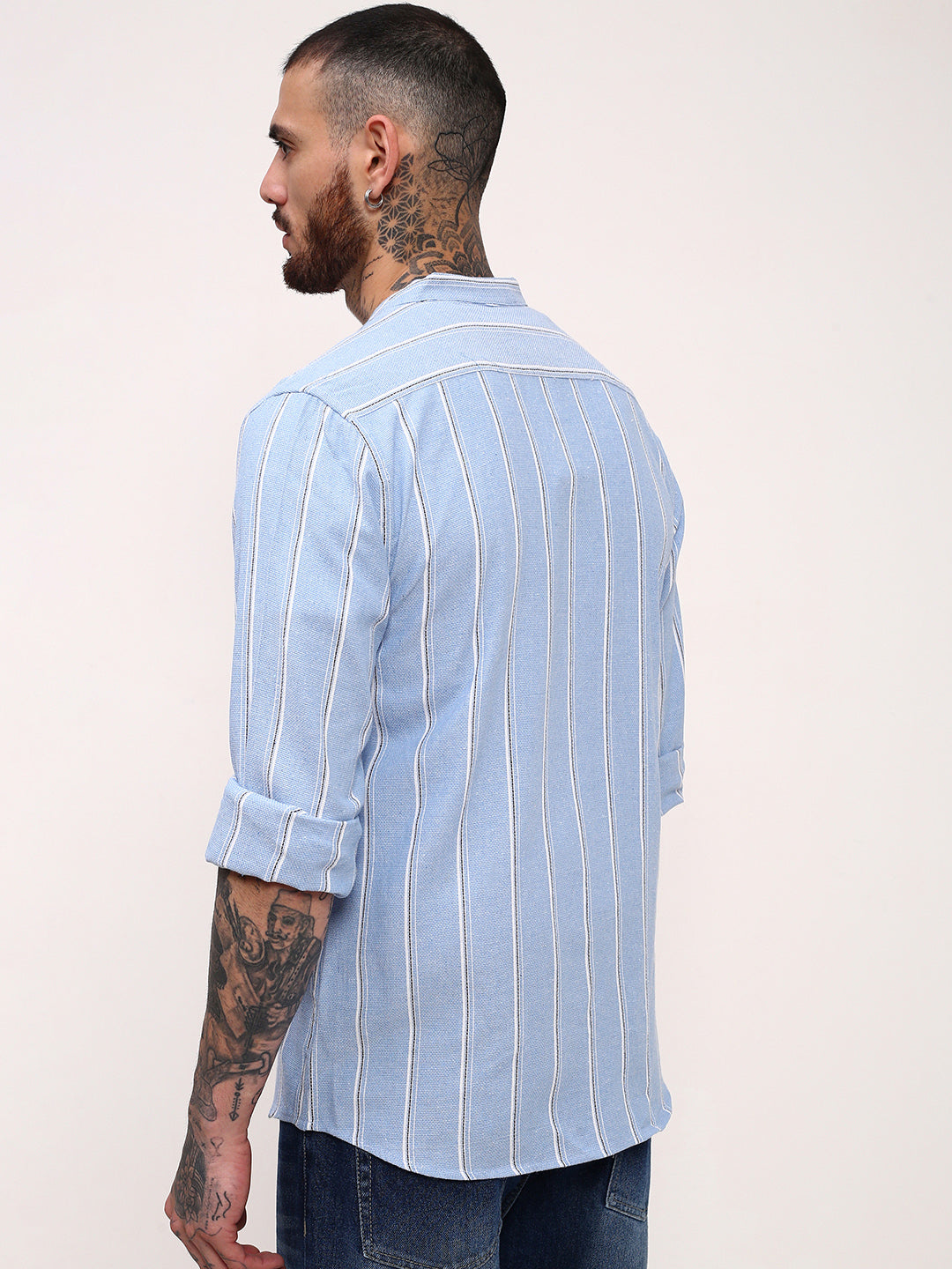 Men Blue Striped Slim Fit Shirt