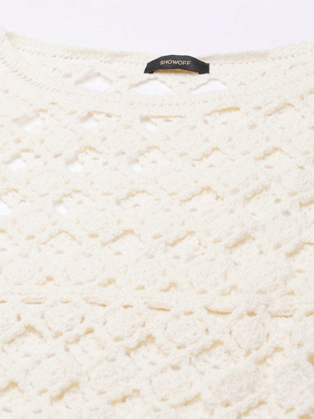 Women Cream Solid Crochet Top