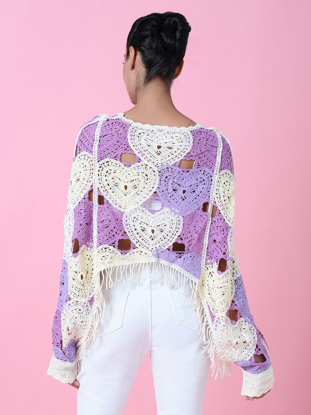 Women Purple Solid Crochet Crop Top