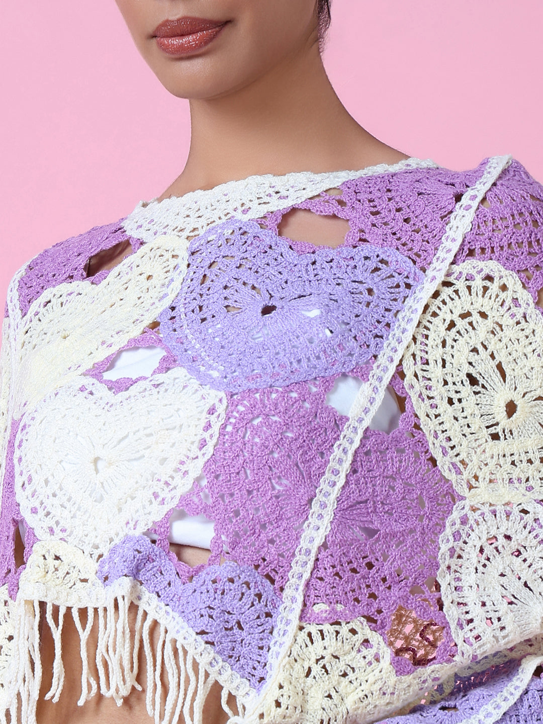 Women Purple Solid Crochet Crop Top