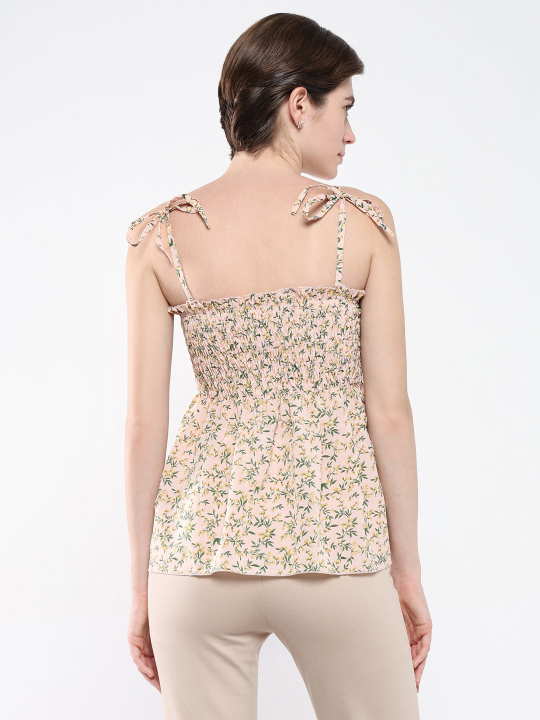 Women Floral Peach Peplum Top