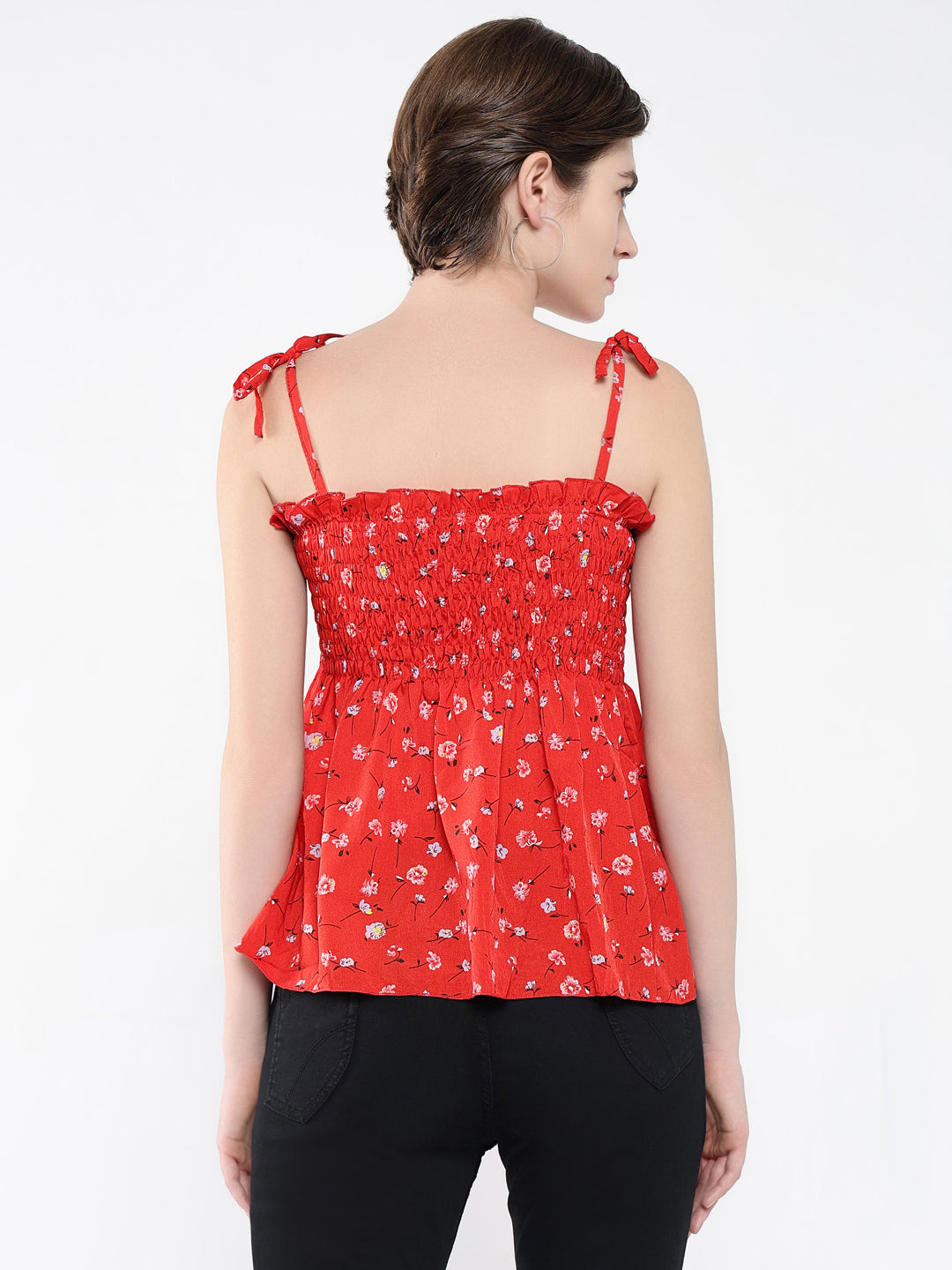 Women Floral Red Peplum Top