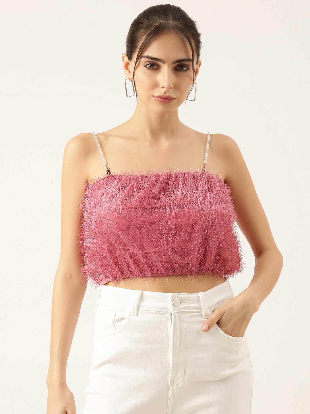 Women Solid Mauve Tube Crop Top