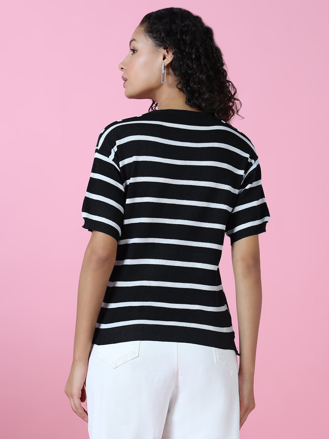 Women Black Striped Top