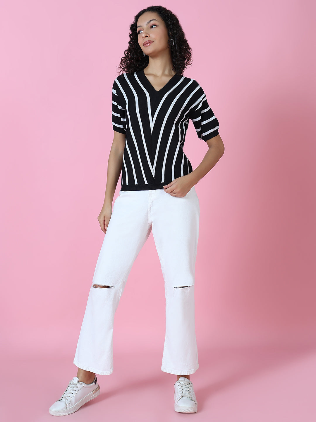 Women Black Striped Top