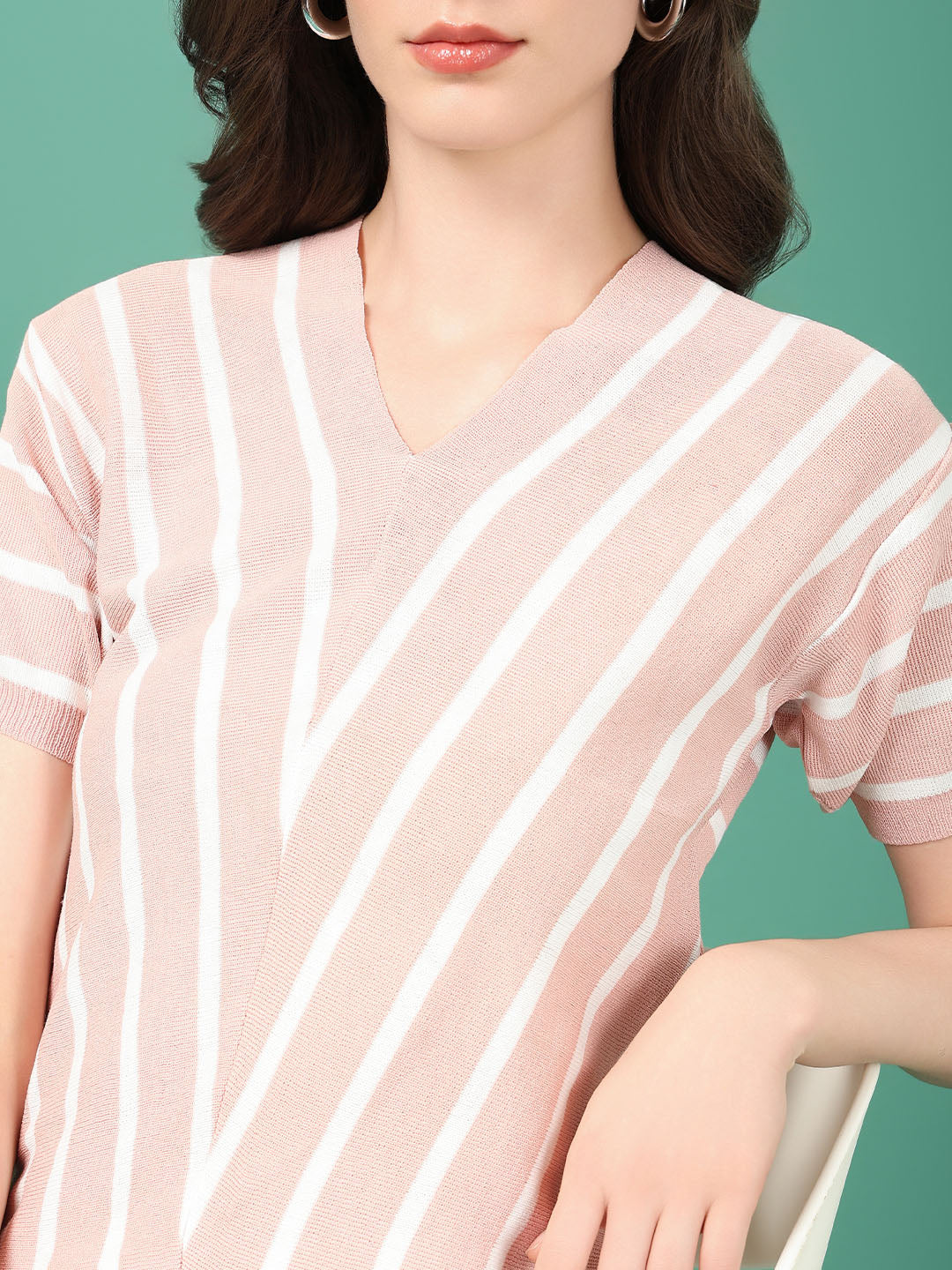 Women Peach Striped Top