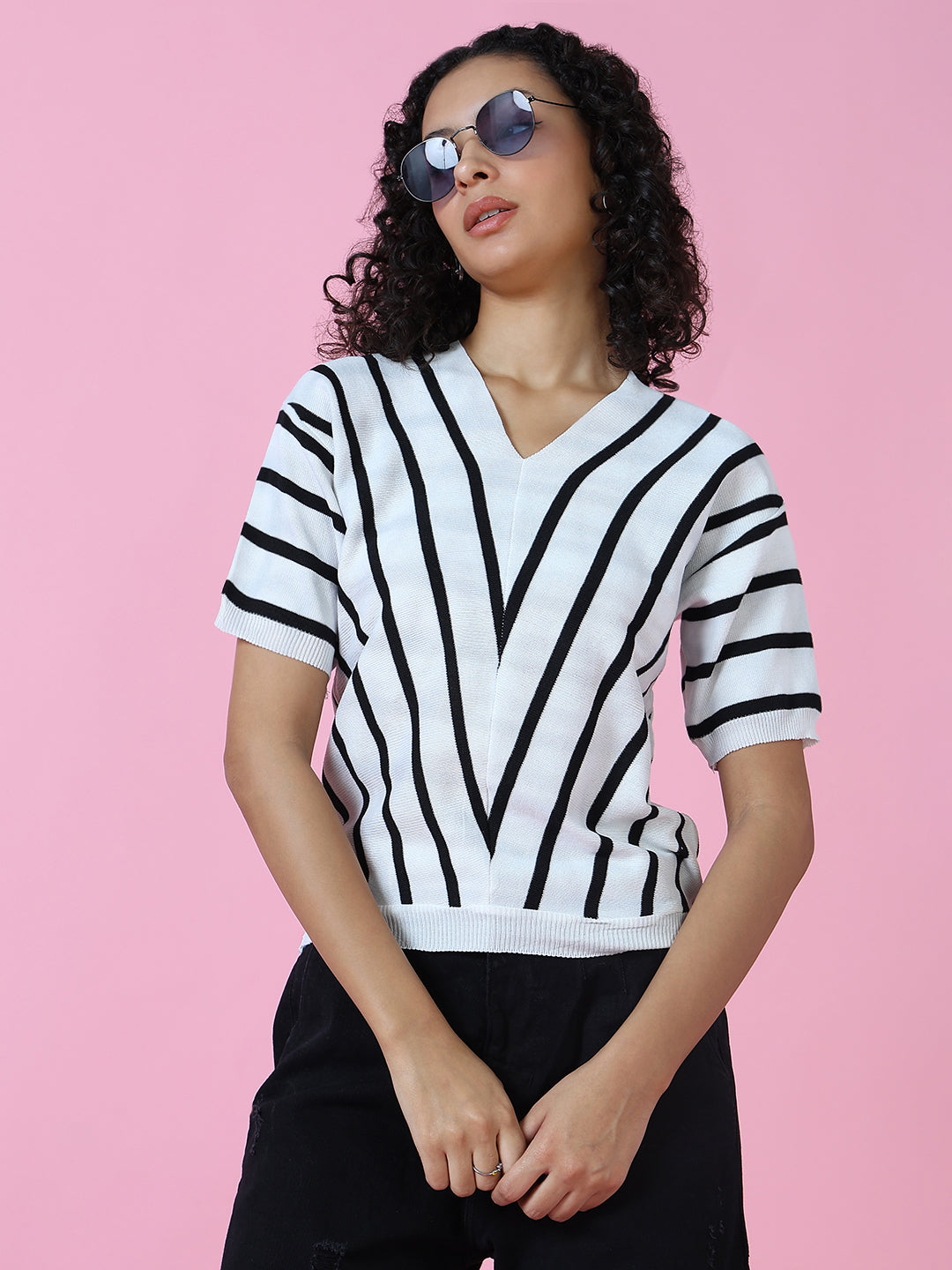 Women White Striped Top