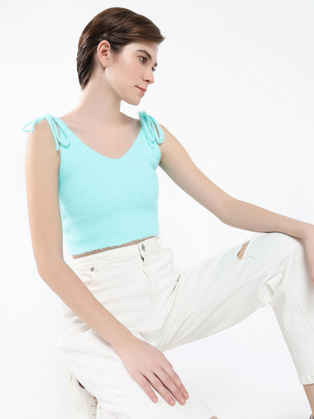 Women Solid Sea Green Top