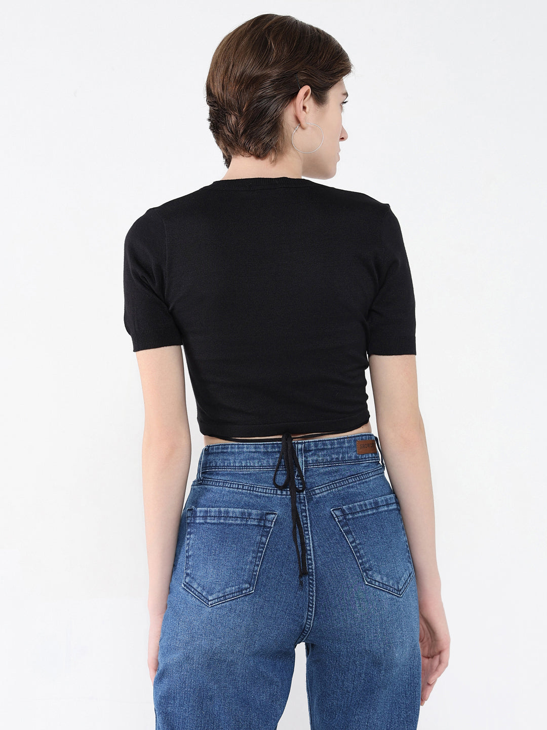 Women Black Solid Styled Back Top