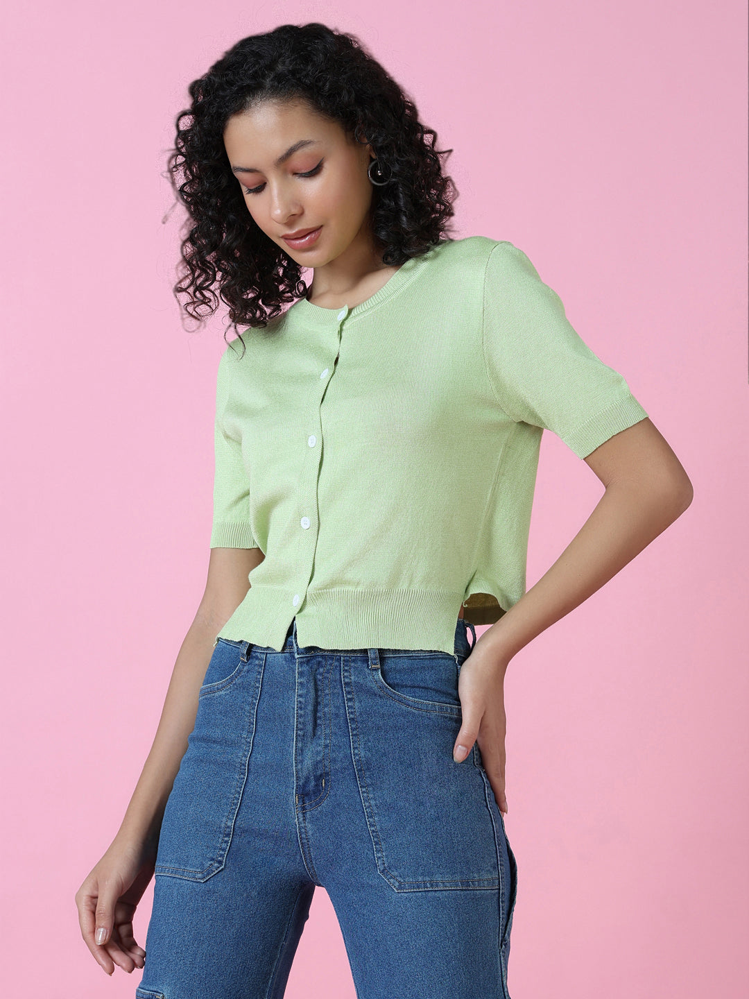 Women Green Solid Styled Back Top