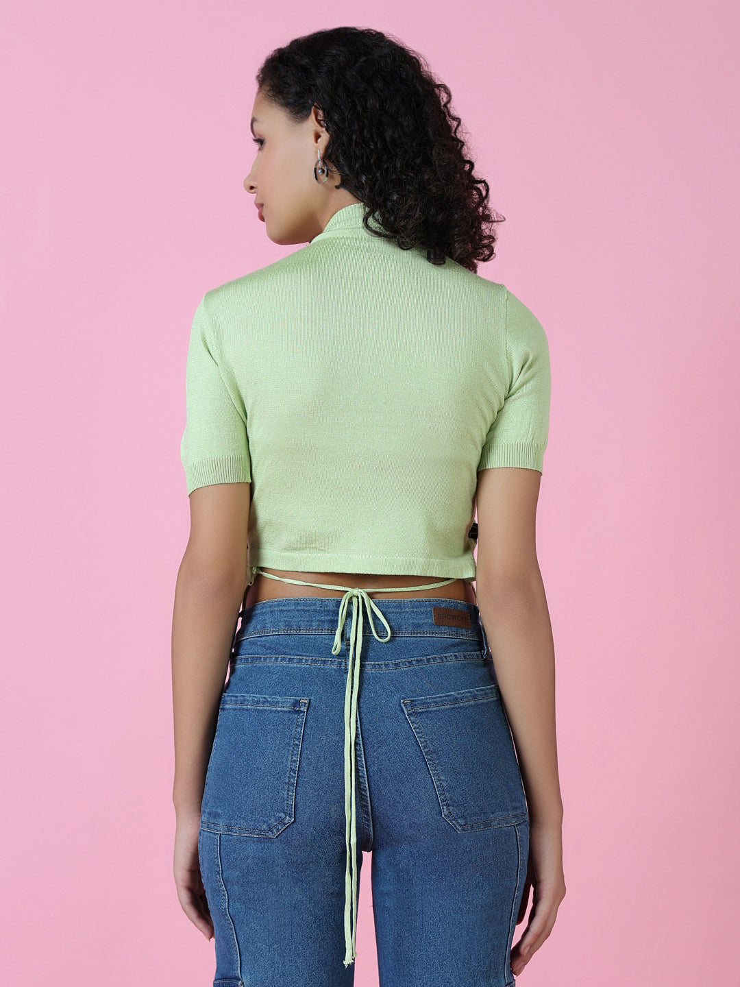 Women Green Solid Styled Back Top