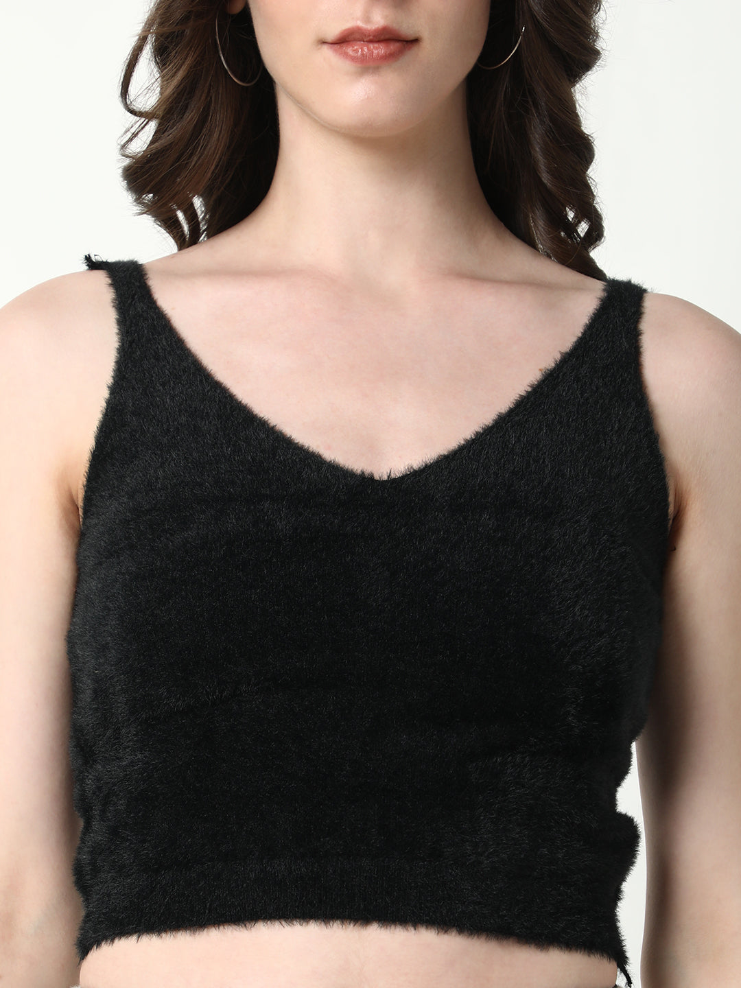 Women Black Solid Fitted Crop Top