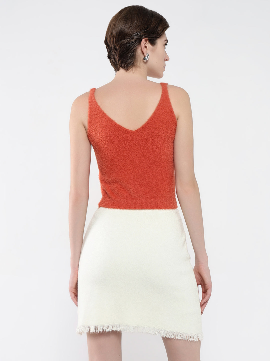 Women Solid Coral Fitted Top