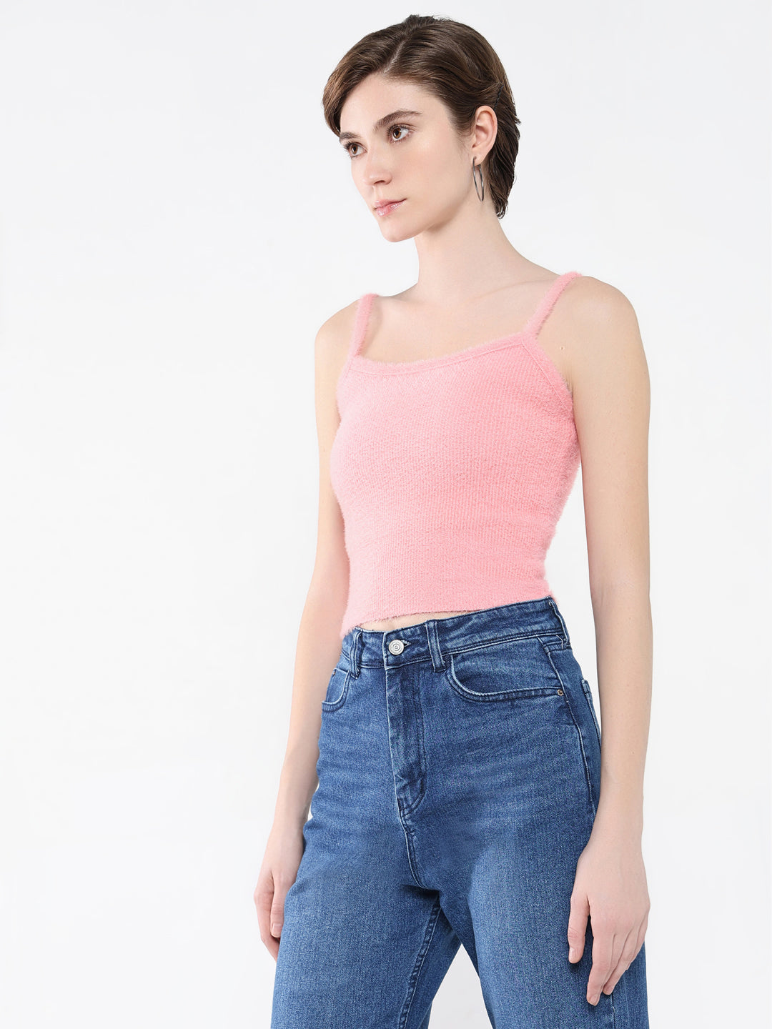 Women Solid Pink Fitted Top