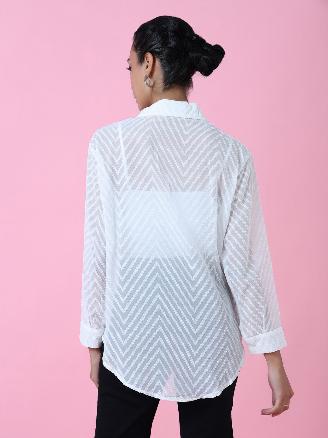 Women White Chevron Slim Fit Shirt