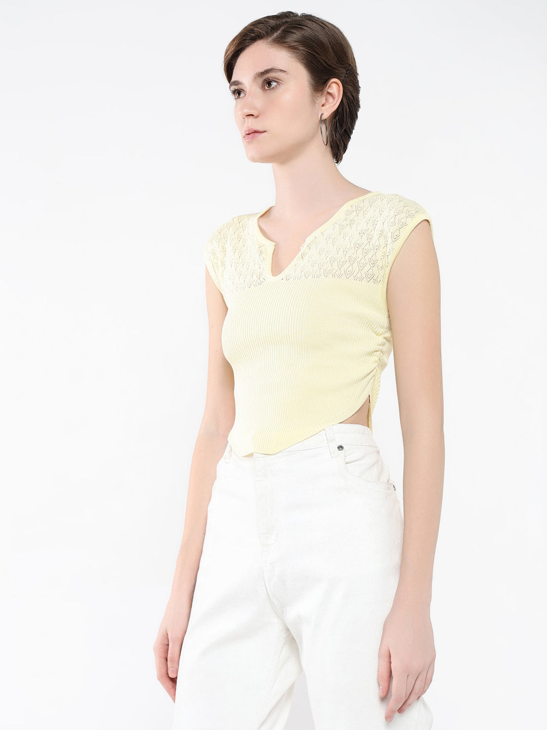 Women Solid Yellow Top