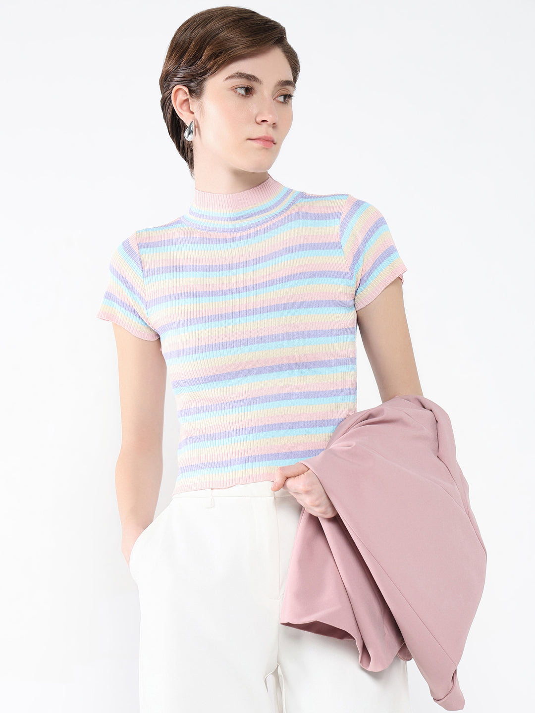 Women Striped Blue Top