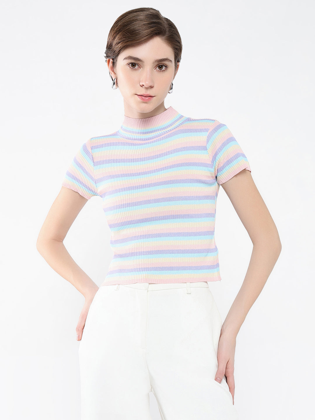 Women Striped Blue Top