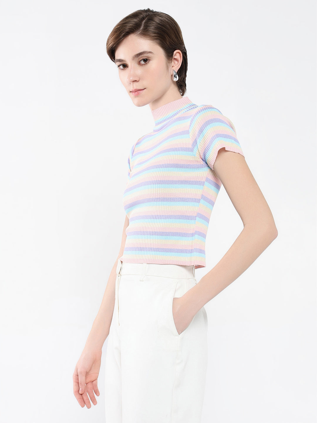 Women Striped Blue Top