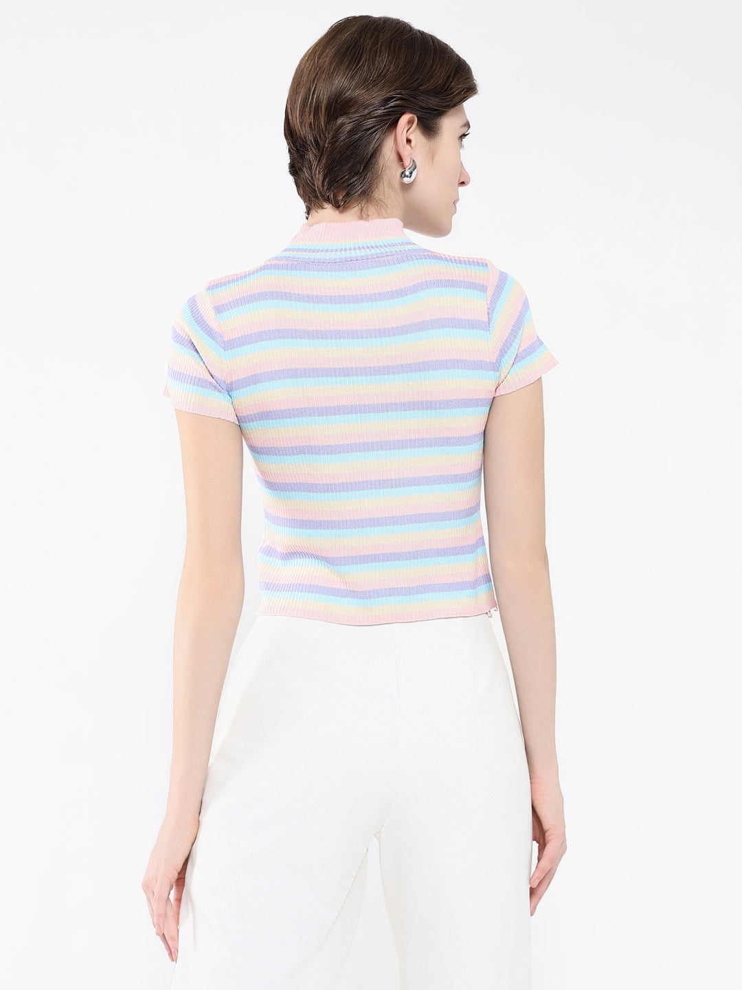 Women Striped Blue Top